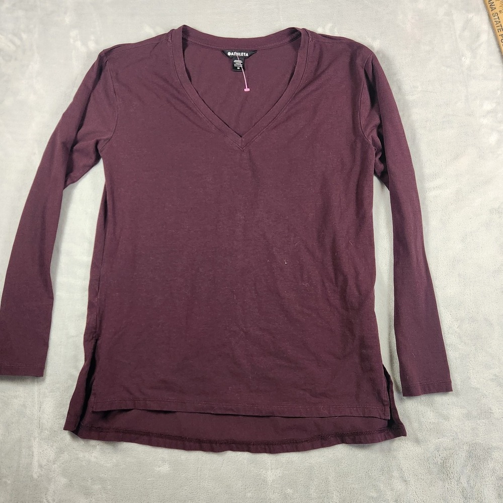 Athleta Purple Long Sleeve V Neck Essential Tee‎ Size M Athleisure Capsule